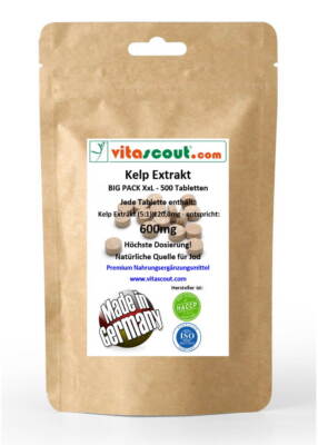 Kelp 600mg 500 Tabletten (120mg Extrakt 5:1) PRO TABLETTE liefert ca. 900µg Jod