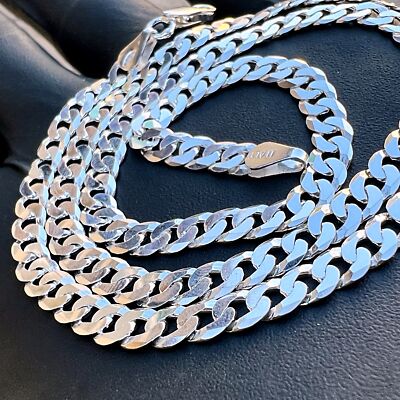 Real Italy 925 Sterling Silver Flat Cuban Link Chain Necklace Mens