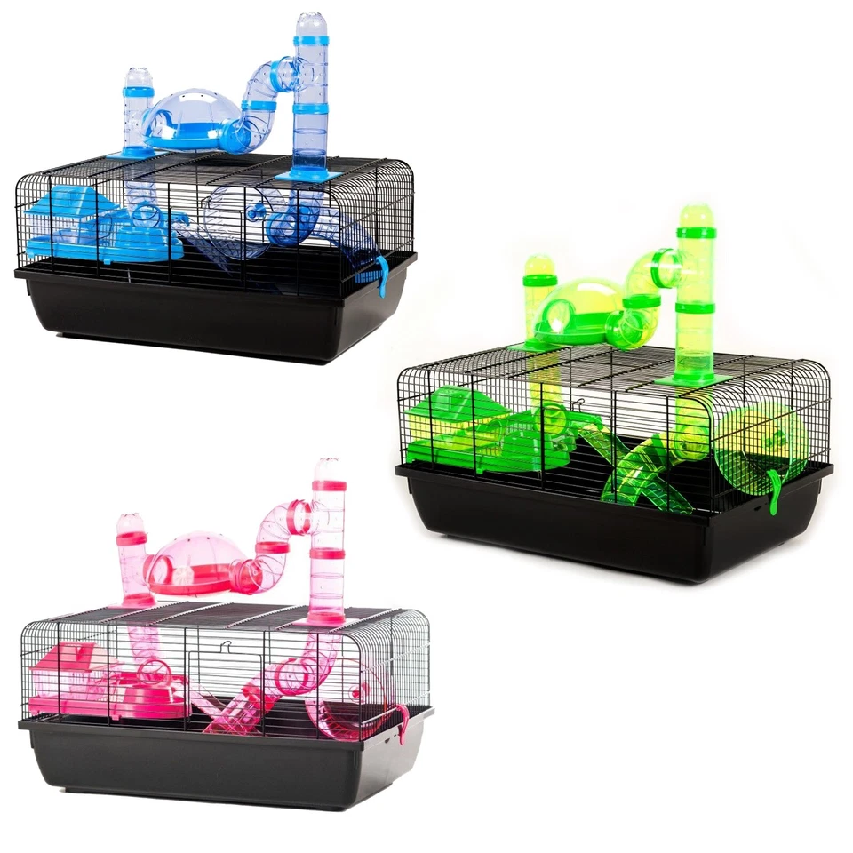 LITTLE FRIENDS Hamster Cage Landmark Small Animal with Tubing Accessories Pink Green Blue