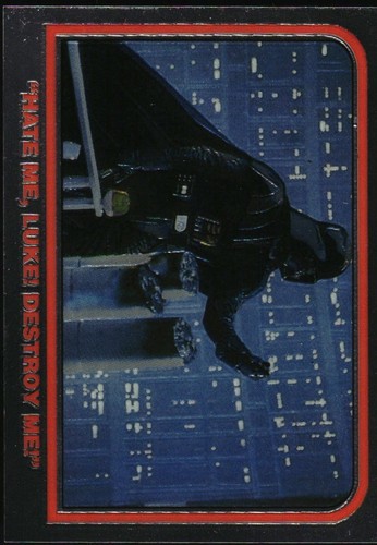 2015 Topps Star Wars Chromium Darth Vader P1 card showing him in black suit on red-bordered blue background.