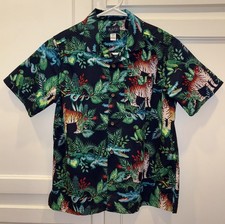 CHILDRENS PLACE Boys Sz 10-12 Hawaiian Aloha Cotton Button Up Shirt Tropical