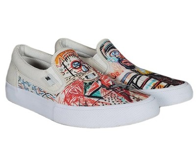 DC Shoe Co. Basquiat Manuel Slip On White Graffiti Print Skate Shoes Men's US 8