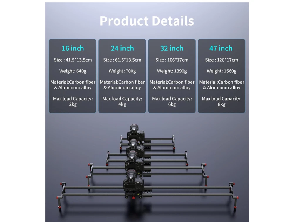 Zecti Camera Slider 16 "/40 cm Adjustable Carbon Fiber Camera Dolly Track Slider - Image 4 of 4