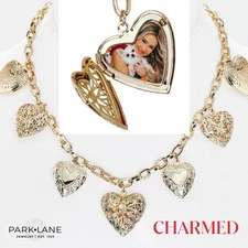 Park Lane, CHARMED, Multi Filigree Locket Pendants Gold Necklace Retail $94