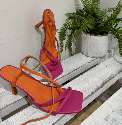 NEU Simply Be rosa & orange offene eckige Zehenpartie Riemchensandalen Schuhe weite Passform 8 42