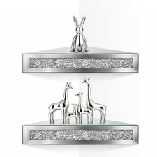 Mirrored Glass Corner Shelves Corner Floating Shelves with Crushed Diamonds 2PCS