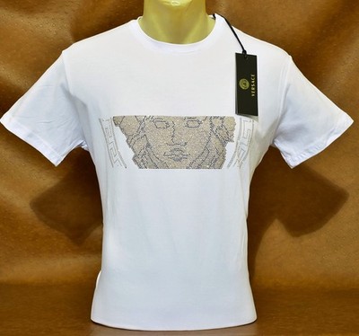 Men s Versace Medusa Style Rhinestone T-Shirt Rust Luxury Designer US Size Small