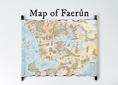 Faerun World Map on Handmade Scroll, Forgotten Realms Map, DnD Map Art Best Gift