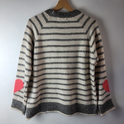 White Stuff Women Size 10 Ivory Black Stripe Heart Elbow Soft Knit Jumper Casual - Picture 2 of 12