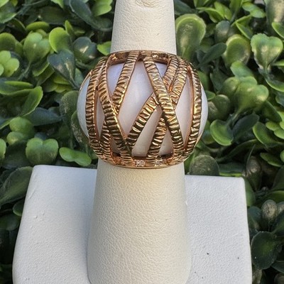 Melania White And Rose-Tone Textured Wrap Design Cocktail SZ 6 Ring