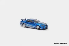 Fast Speed FS 1:64 Skyline R34 Z-Tune Blue with Silver Strips Diecast Model Car