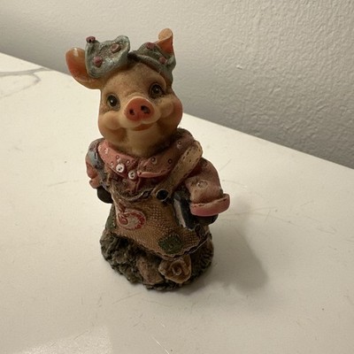 Mini Piglet Pig Piggy w/ Hair Bow 80s Style Clothing Figurine 3'' Home Decor Vtg
