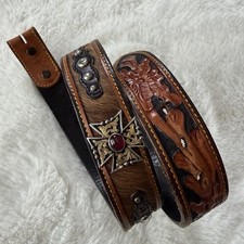 Vintage Western Leather Belt with Hair-On Hide  Ornate Tooled Leather