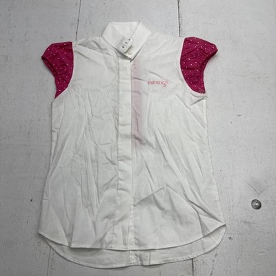 Equetech Shirt Girls 10 White Short Sleeve Equestrian Show Riding Button Up