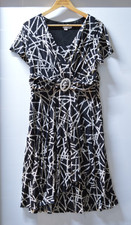 Women’s Black & White Abstract Print Dress Short Sleeve Knee Length 41”