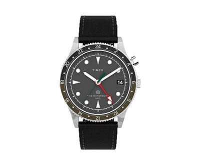 Timex Waterbury Traditional GMT 39mm Leather Strap Black Watch TW2V28700VQ