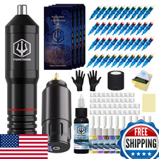 POSEIDON Wireless Tattoo Machine Kit Pen Power Supply 40 Needles Beginner