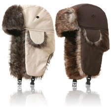 2 Stück Herren Ushanka, Russische Mütze mit Ohrenklappen Wintermütze aus Kuns...