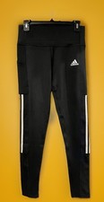 Adidas Womens Pants Black Medium Aeroready Primegreen Tight Fit 3 Stripe Workout