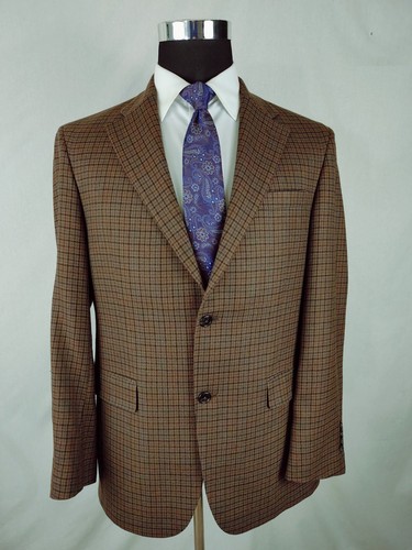 Austin Reed 40R Blue Plaid Check Brown Wool Soft Tweed Blazer Jacket Sport Coat - Picture 3 of 22