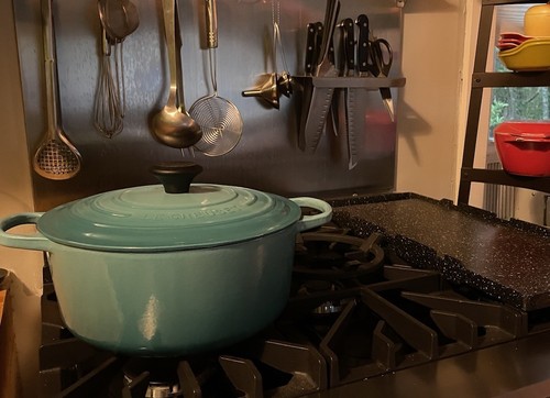Le Creuset France #26 5.5 Quart Caribbean blue enameled cast iron Dutch Oven