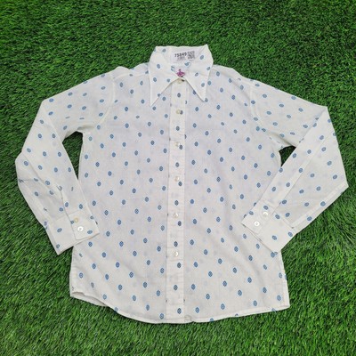 Vintage 80s Disco Hippie Shirt Women Large 20x25 Polka-Dot