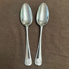 Kirk Stieff Williamsburg Vintage Royal Shell Stainless Steel 2 Pc Serving Spoons