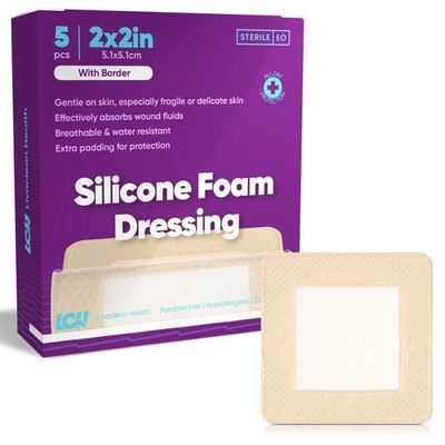 5 CT Silicone Foam Dressing 2x2 - Adhesive Silicone Bandages for Wounds and P...