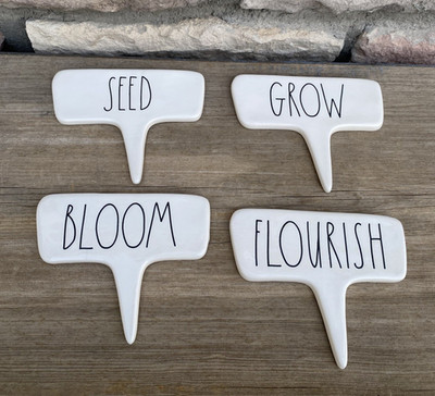 Rae Dunn Artisan Collection Garden Plant Markers FLOURISH SEED GROW BLOOM
