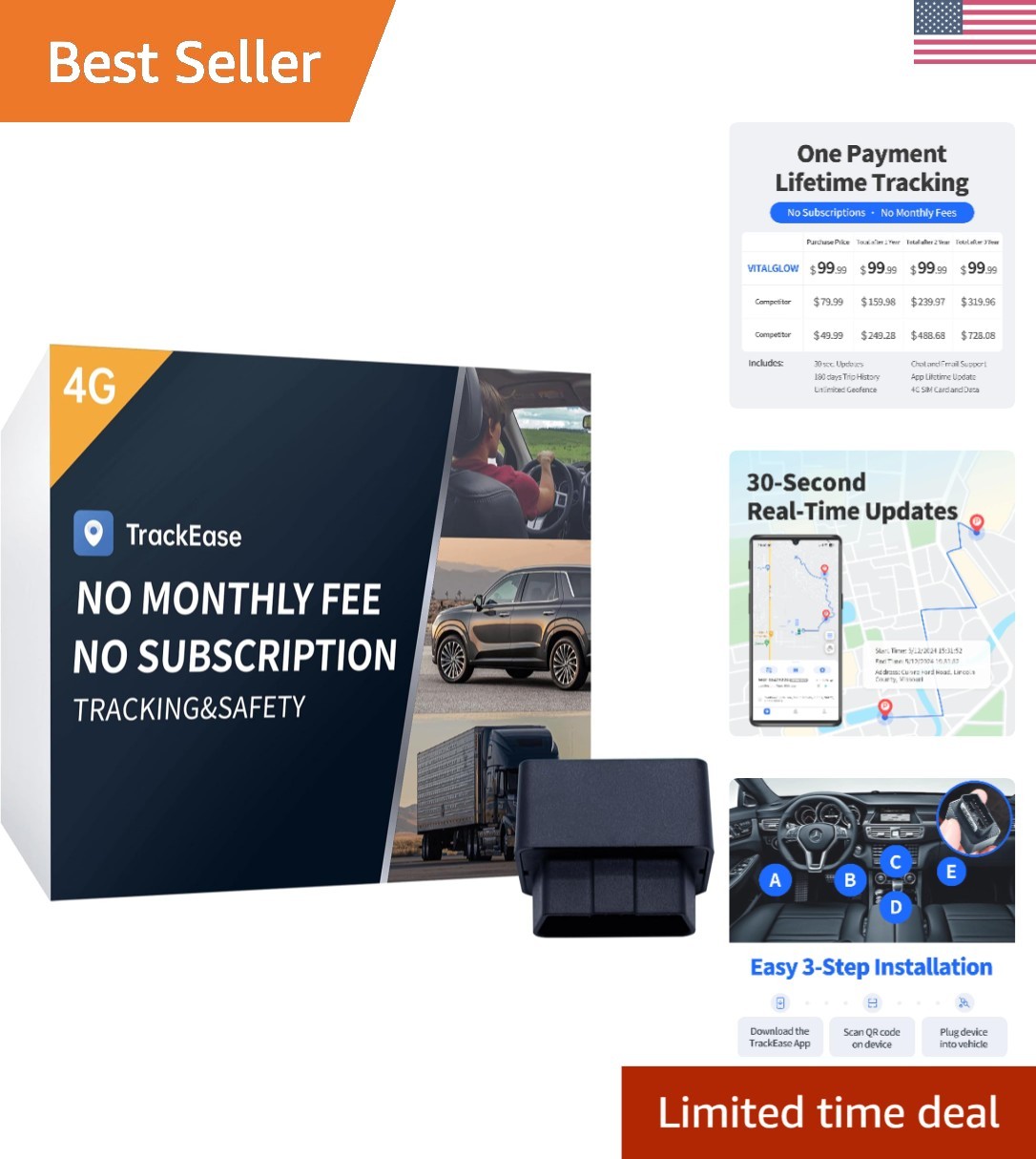 4G GPS Tracker with Speed Alerts, Trip Playback, and 180-Day Battery - No Subscription Needed-image