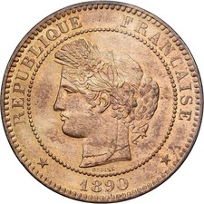 [#1507994] France, 10 Centimes, Cérès, 1890, Paris, Bronze, MS(63), Gadoury:265a