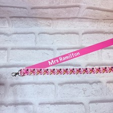 Personalised Lanyard Pink Bow Pencil Print - Teacher Gift Handmade Made To Order