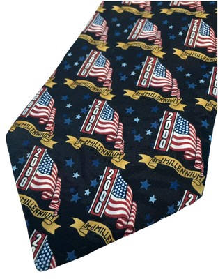 3rd Millennium Tie Necktie Novelty Year 2000 Happy New Year USA Flags Fast Ship