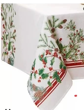 Elrene Home Christmas Tablecloth Oblong 60 X 120 Holly Winter Berry Pinecones