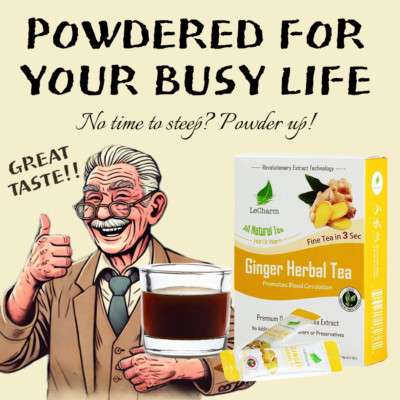 LeCharm Premium 100% Natural Ginger Tea Sugar-Free Herbal Blend (10 Sachets)
