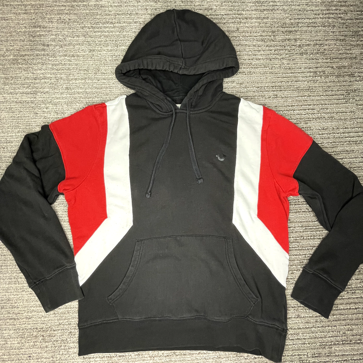 True Religion Size L Men Hoodie Long Sleeve Pull Over Black Red