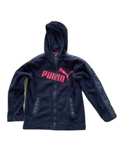 Kids Puma Full Zip Hooded Sweatshirt Black Red Size M EC