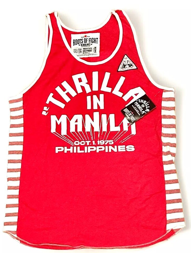 トップス Roots of Fight Thrilla Anniversary Tank Thrilla in Manila Black Muscle Tee - Roots of Fight