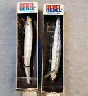 2 Vintage Rebel Silver Minnow Lures in Box F-201 & J-201 (Jointed)