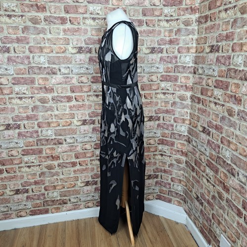 Reiss Zuma Evening Dress UK 14 Black Grey Maxi Length Fitted Straight Slit - Picture 8 of 14