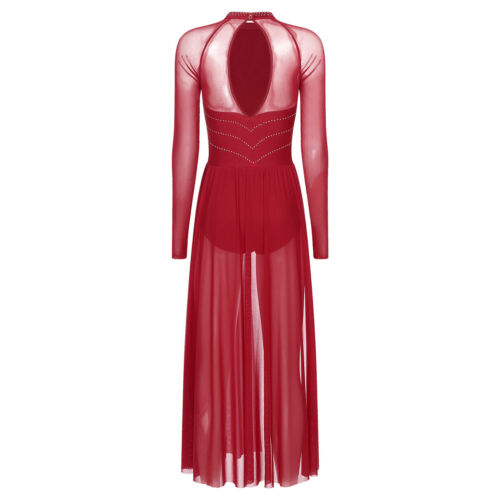 Damen Kostüm Langarm Kleider Modern Kleid Integrierter Slip Turnanzug Netz - Bild 14 von 63
