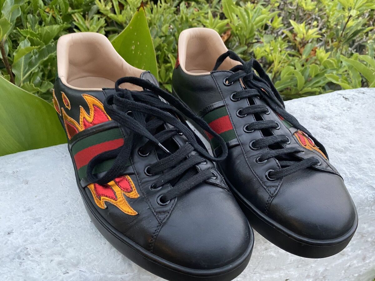 Gucci Ace Flame Black Leather Sneakers Men's 8.5 | eBay Gucci Ace Flame Black Leather Sneakers Men's 8.5 | eBay