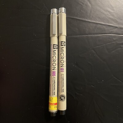 Sakura Pigma Micron Pens Size 01 Line W 0.25mm & 005 Line W 0.20mm