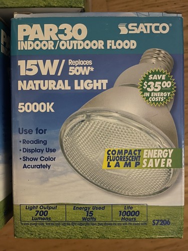 15 Watt PAR30 Indoor/Outdoor Flood 120V Replaces 50W- SATCO-S7206 - 3 Pack - Picture 2 of 3