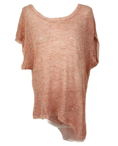 Free People Linen Blend Peachy Pink Marbled Slub Knit Tee Top Asymmetrical Med - Picture 4 of 8