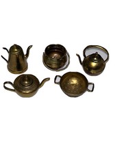 Vtg Miniature Dollhouse Copper Kettles Pot Pitcher Strainer 5 Made in England