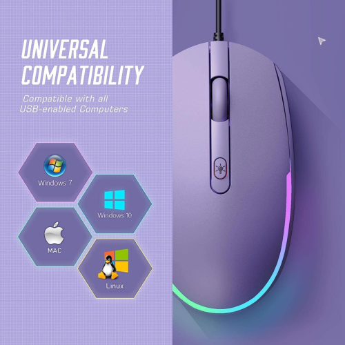 Wired Mouse - USB Computer Mouse Wired with RGB Backlit Optical LED Mouse with A - Picture 6 of 7