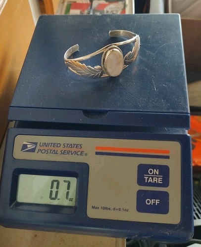 Brazalete de plumas vintage de plata de ley .925 de piedra de ópalo - Imagen 3 de 7