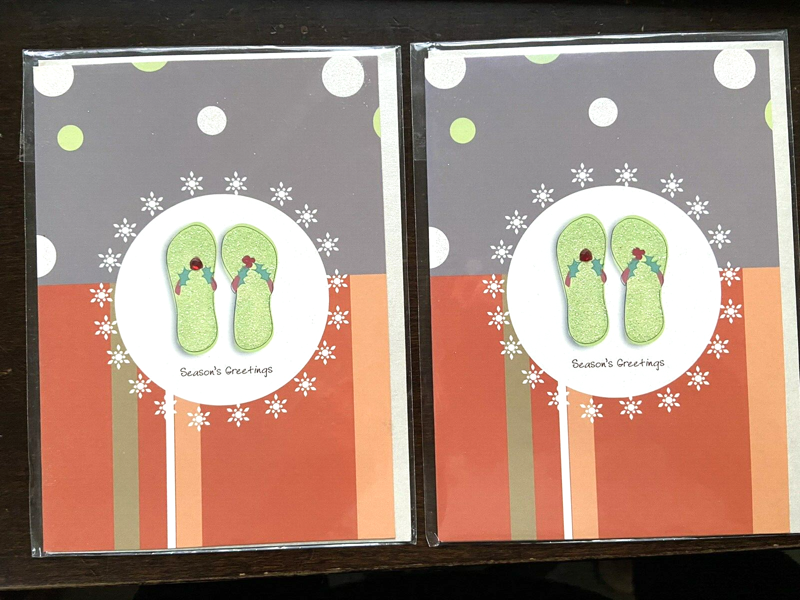 Lot of 2 Christmas Cards - Glitter u0026 Gem Beach Flip Flops, Persimmon Press  | eBay