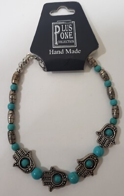 New Plus One Collection Hand Made Anklet or Bracelet Silvertone Blue Beads